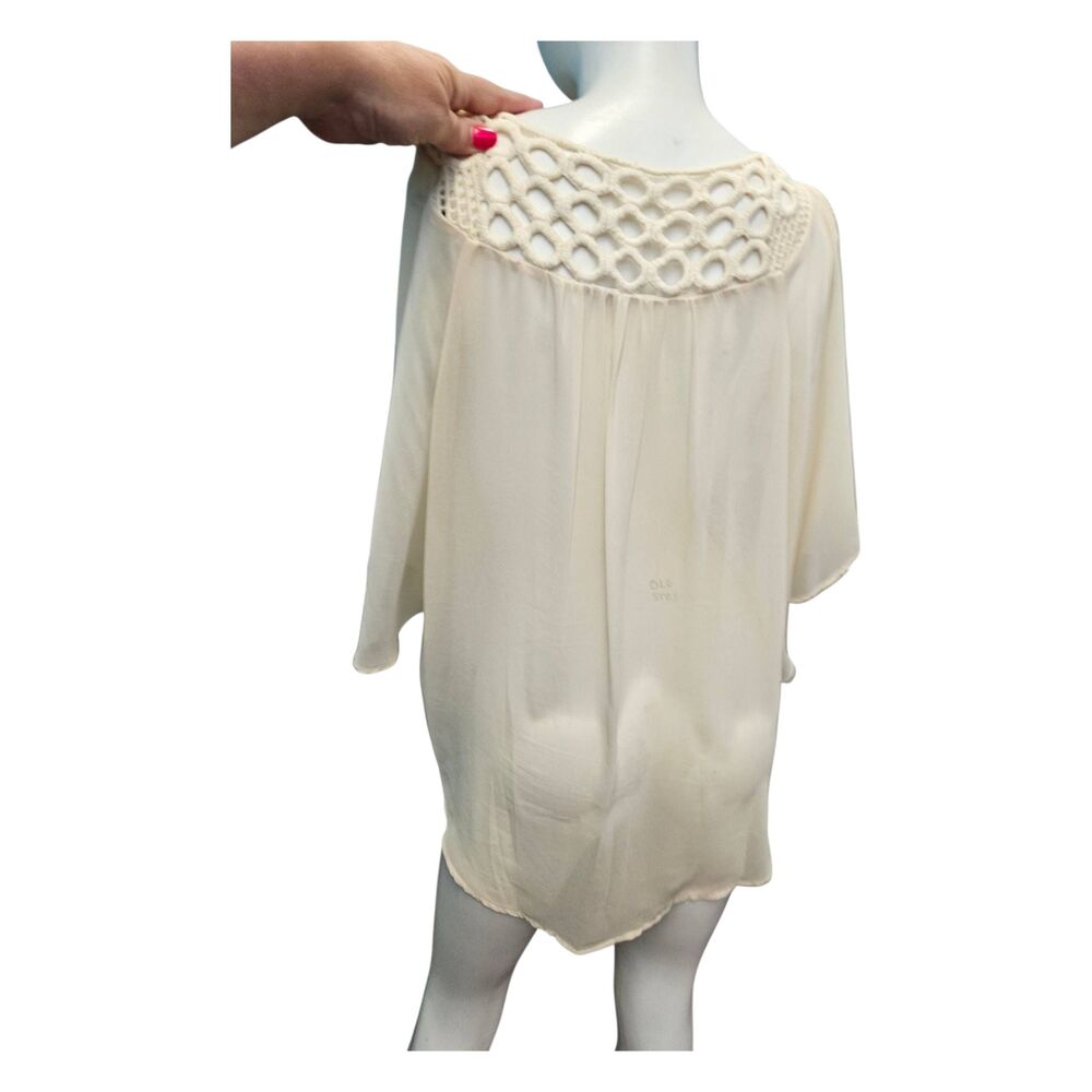 Cream Crochet Boho Blouse Womens Size 2X Plus Size - Picture 5 of 7